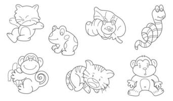 Cute design animal outline vector set 28 , cat monkey frog tiger worm monkey snake