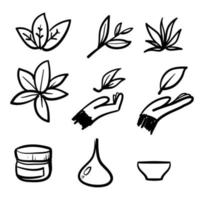 hand drawn doodle Natural and organic cosmetics illustration icons set isolated vector