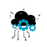 hand drawn doodle cloud gear circuit illustration vector isolated