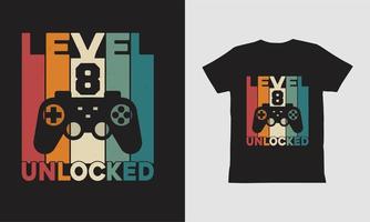 Level 8 Unlocked Gaming Shirt design. vector