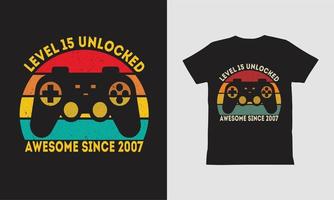 Level 15 Unlocked Awesome 2007 T Shirt design. vector