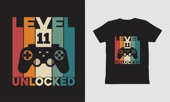 Level 11 Unlocked Gaming Shirt design. vector