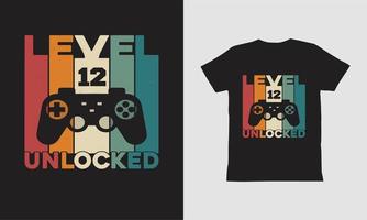 Level 12 Unlocked Gaming T Shirt design. vector
