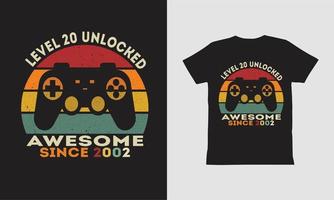 Level 20 Unlocked Awesome 2002 T shirt Design. vector