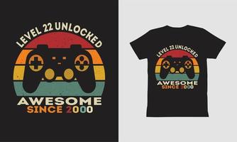 Level 22 Unlocked Awesome 2000 T Shirt Design. vector