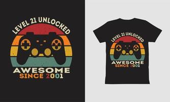 Level 21 Unlocked Awesome 2001 T Shirt Design. vector