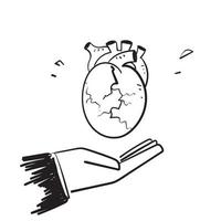 hand drawn doodle save heart organ illustration vector isolated