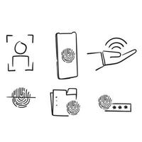 hand drawn doodle biometric authentication related illustration icon isolated vector