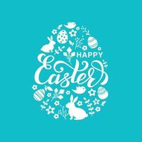 Happy Easter card with bunny, Easter eggs and flowers vector