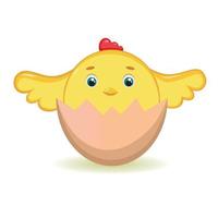 A small yellow chick sits in an egg. vector