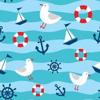 Nautical pattern on a striped background vector