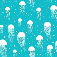 Pattern with white jellyfish on a blue background. vector