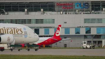 Airbus A380 Emirates taxiing on apron video