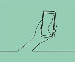 continuous line drawing hand and phone vector