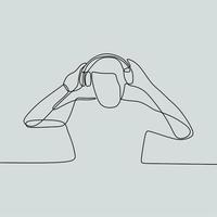 continuous line drawing people with headphone vector