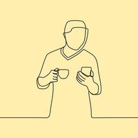 continuous line drawing people with cup vector