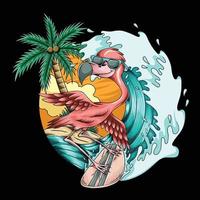 Flamingo Summer Surfing on the Beach vector