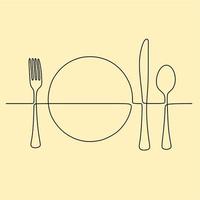 continuous line drawing on plate vector