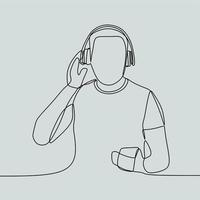 dibujo de línea continua de personas con auriculares vector