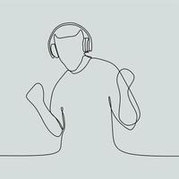 continuous line drawing people with headphone vector