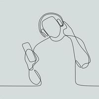 dibujo de línea continua de personas con auriculares vector