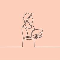 continuous line drawing people with laptop vector