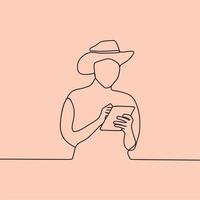 continuous line drawing people with laptop vector