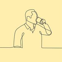 continuous line drawing people with cup vector