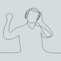 continuous line drawing people with headphone vector