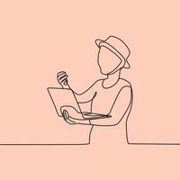 continuous line drawing people with laptop vector