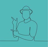 continuous line drawing people with hat vector