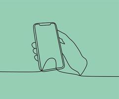 continuous line drawing hand and phone vector