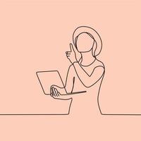 continuous line drawing people with laptop vector