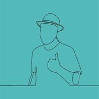 continuous line drawing people with hat vector