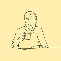 continuous line drawing people with cup vector