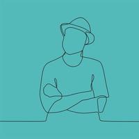 continuous line drawing people with hat vector