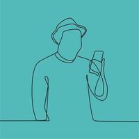 continuous line drawing people with hat vector