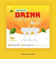 plantilla de bebida para banner publicitario de publicación en redes sociales con color naranja y fondo brillante vector
