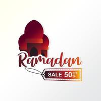 diseño de plantilla de descuento de banner de venta de ramadán con mezquita para promoción comercial vector