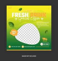 Post drink template for  social media post advertising banner with green template and leaf ornament vector
