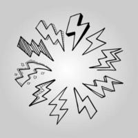 set of hand drawn vector doodle electric lightning bolt symbol sketch illustrations. thunder, vector ilustration