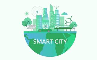 Smart city concept, eco city, green and clean ecology environmental friendly vector illustration.