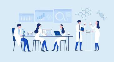 Professional scientists, doctors and chemical researchers working and analysis in laboratory experiment vector  Illustration. Medical laboratory, research experiment biology molecular concept.