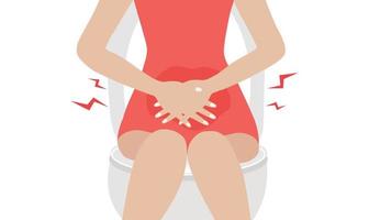 Woman sitting on toilet suffering with constipation, diarrhea, stomach ache and normal digestive system vector illustrations