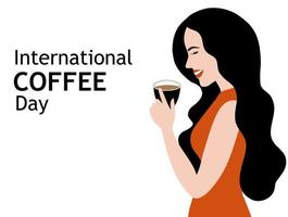 día internacional del café mujer bebiendo una ilustración de vector de café