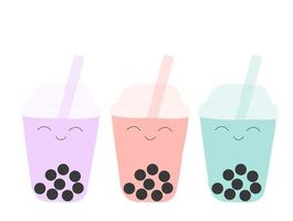 Colorful bubble tea cups vector illustration