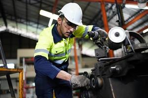 Professional men engineer worker skills quality, maintenance, training industry factory worker , warehouse Workshop for factory operators, mechanical engineering team production. photo