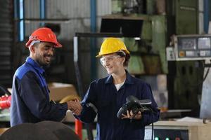 Professional men engineer worker skills quality, maintenance, training industry factory worker , warehouse Workshop for factory operators, mechanical engineering team production. photo