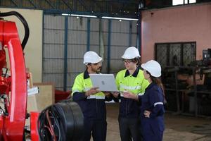Professional men engineer worker skills quality, maintenance, training industry factory worker , warehouse Workshop for factory operators, mechanical engineering team production. photo