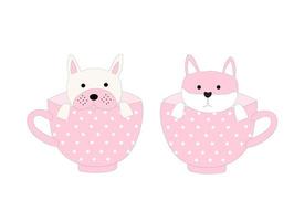 Pink coffee cup with lovely dogs vector illustration